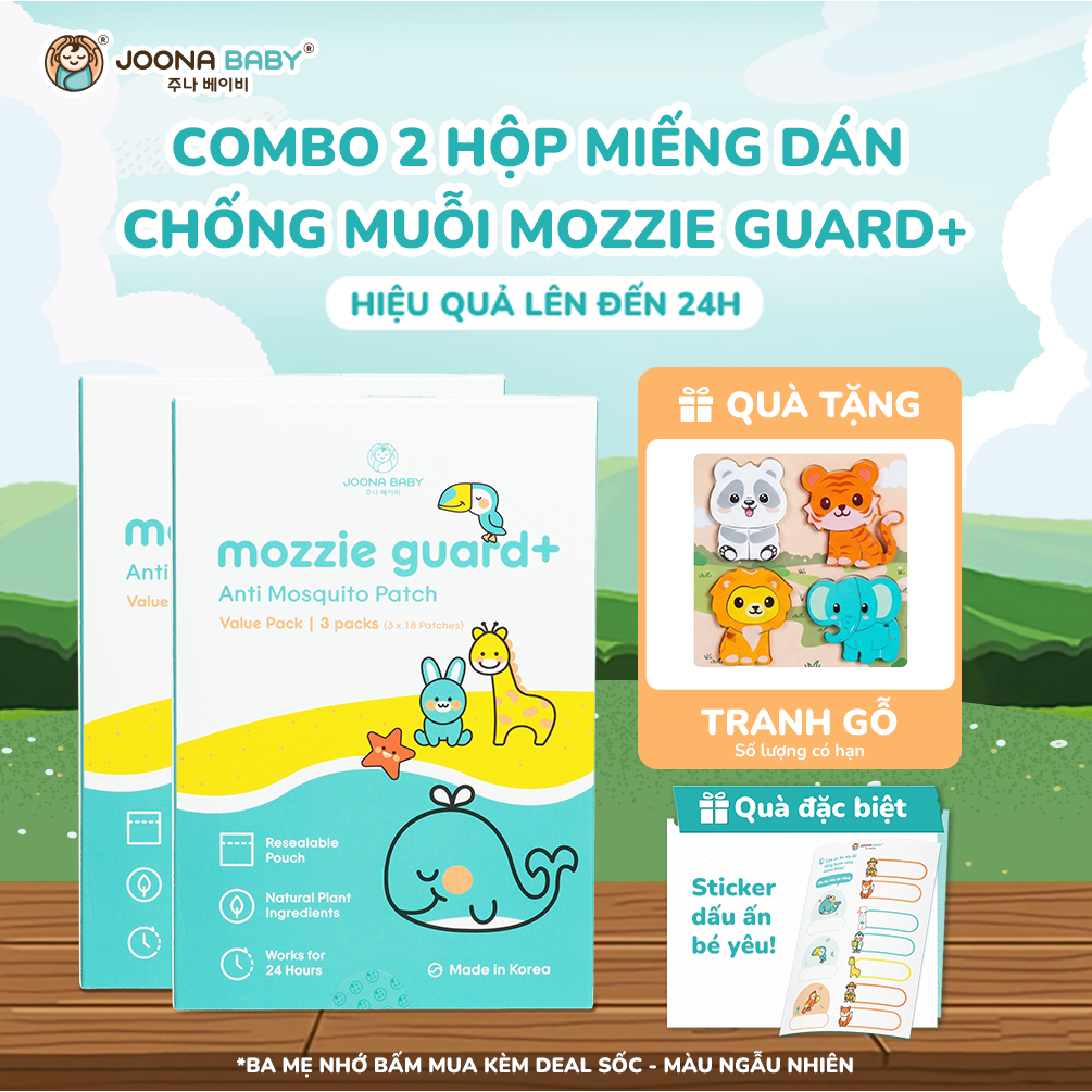 Combo 2 hộp miếng dán hỗ trợ xua muỗi và côn trùng nhờ toả hương tinh dầu sả Mozzie Guard+ - JOONA BABY (TẶNG TRANH)