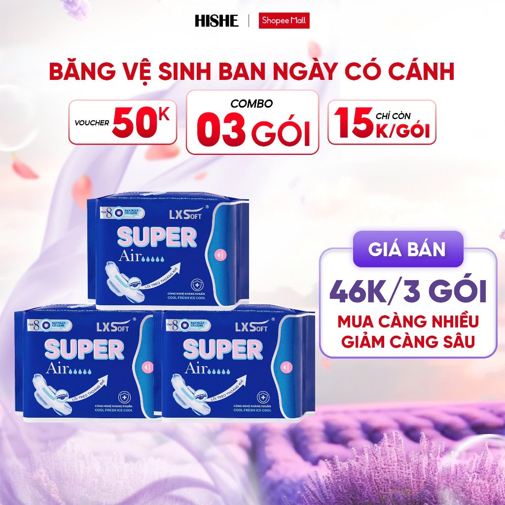 Combo 3 Băng vệ sinh Super Air LXSoft - Ban ngày - Ban đêm - Hàng ngày - Dạng quần