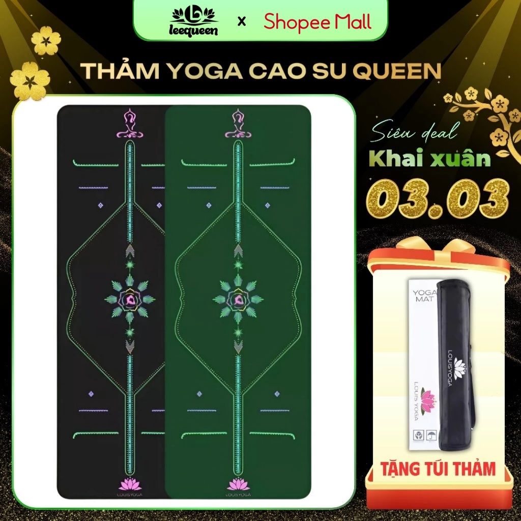 Thảm yoga chống trượt cao cấp Louis Yoga chất liệu cao su tự nhiên có đường định tuyến Louis Queen
