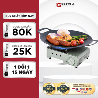 Chảo nướng đá không dầub GODWELL size 34cm chống dính nướng thịt BBQ dùng được cho mọi loại bếp
