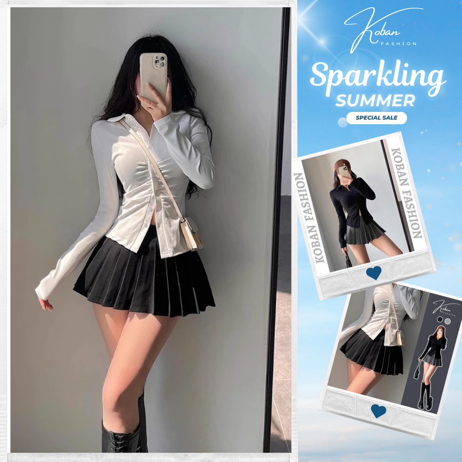 [KB23] Chân váy xếp ly ngắn KOBAN có quần bảo hộ dày dặn màu đen ghi, váy ngắn cạp cao