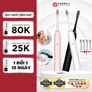 Bàn chải điện đánh răng GODWELL X3 thông minh 6 chế độ công nghệ sóng âm tặng 4 đầu bàn chải bảo hành 12 th