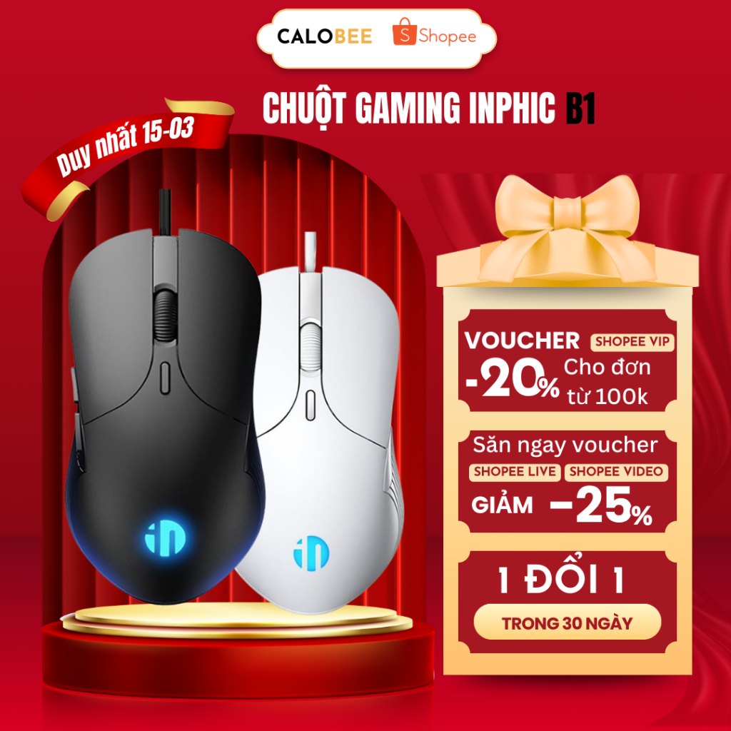 Chuột gaming có dây Inphic B1 Led RGB, có app, điều chỉnh DPI, Slient CLick