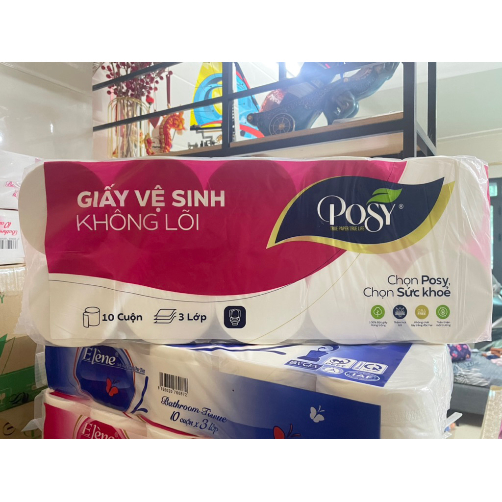 Giấy vệ sinh Posy cao cấp, giấy vệ sinh 3 lớp, cuộn chắc. Bịch 1,6kg