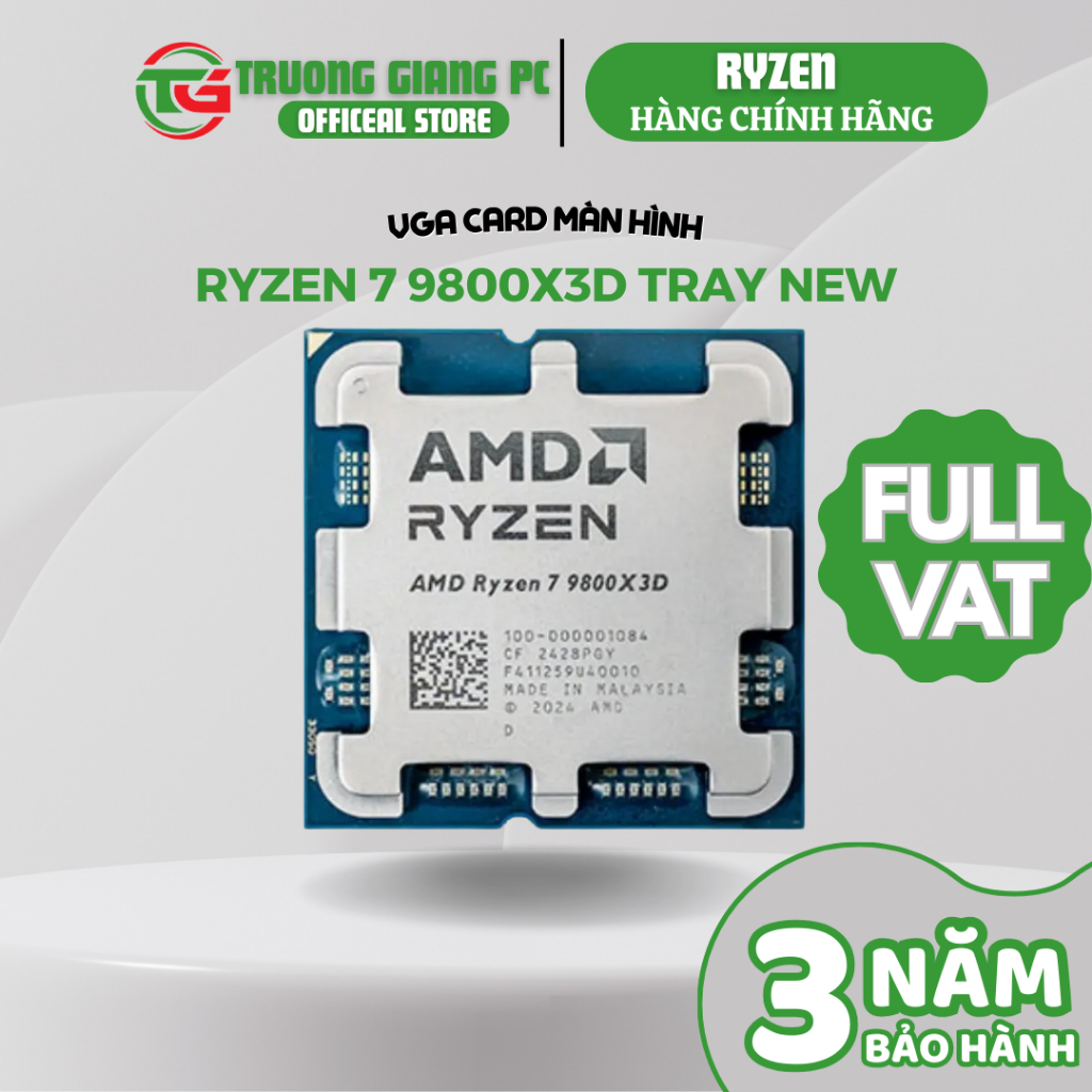 [SẢN PHẨM FULL VAT] CPU AMD Ryzen 7 9800X3D - New Tray (Chưa Gồm Fan) BẢO HÀNH CHÍNH HÃNG 36 THÁNG