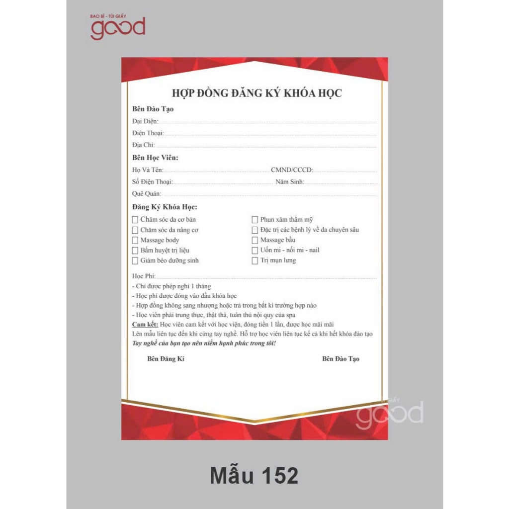 Set 5/10 Tờ Hợp Đồng Đăng Ký Khóa Học Spa Nail Mi Khổ A4 Mẫu Hợp Đồng Học Nghề In Sẵn Nội Dung Rõ Rà