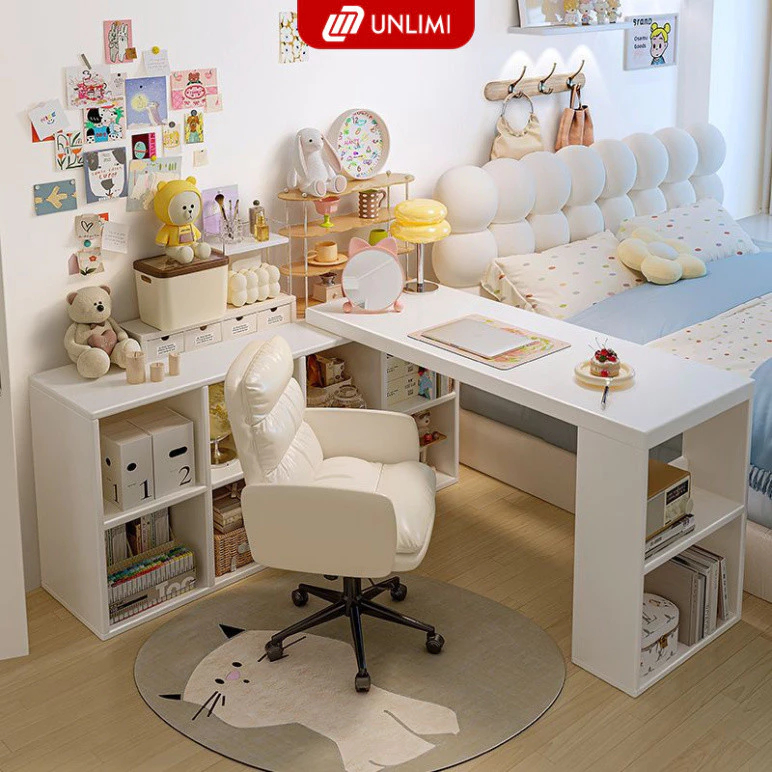 Bàn làm việc chữ L, bàn học kèm kệ sách thông minh thương hiệu UNLIMI - GP368