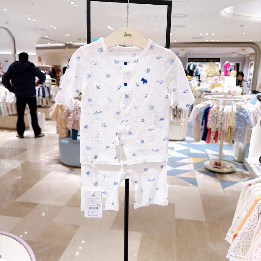 Bộ lửng cotton giấy Ettoi hoạ tiết biển xanh thêu patch xuất Hàn dư xịn [size 12M]