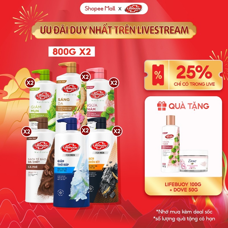 [LIVE] Combo 2 Sữa tắm Lifebuoy Thiên nhiên Detox Và Chăm Sóc Chuyên Sâu 800g