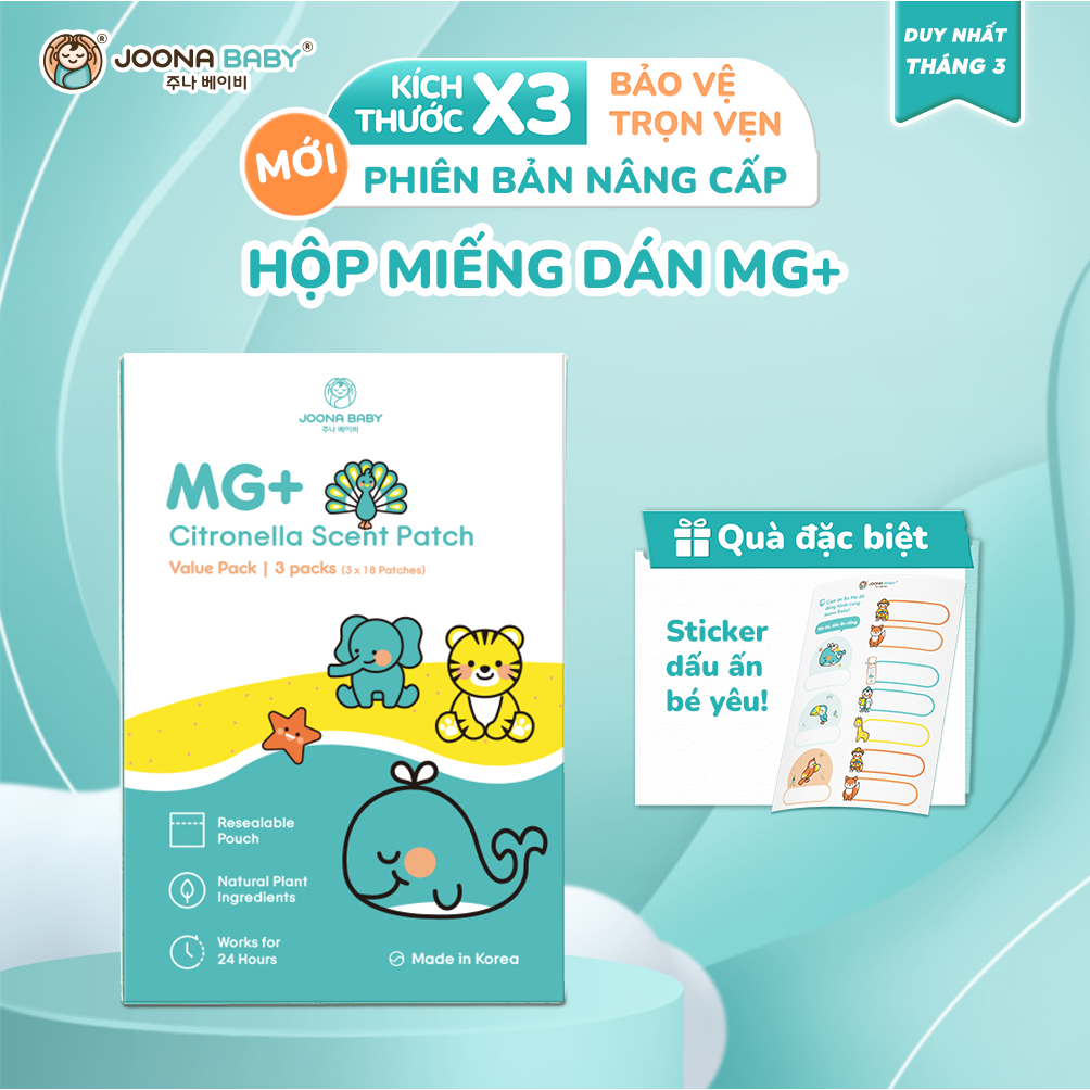 Hộp 54 miếng dán chống muỗi cho bé nhờ mùi hương tinh dầu sả tự nhiên an toàn cho bé - JOONA BABY (TẶNG TRANH GỖ)