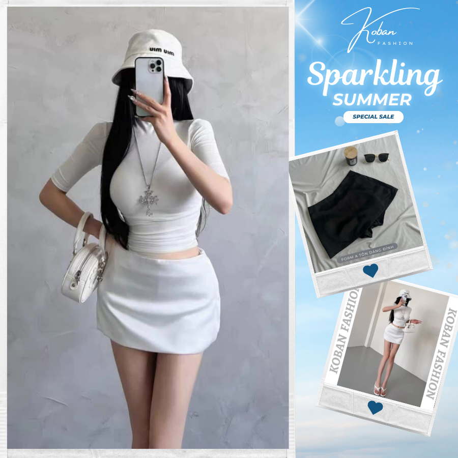 [KB53] Chân váy lụa ngắn KOBAN, chân váy cạp trễ siêu ngắn màu trắng, đen phong cách Y2K