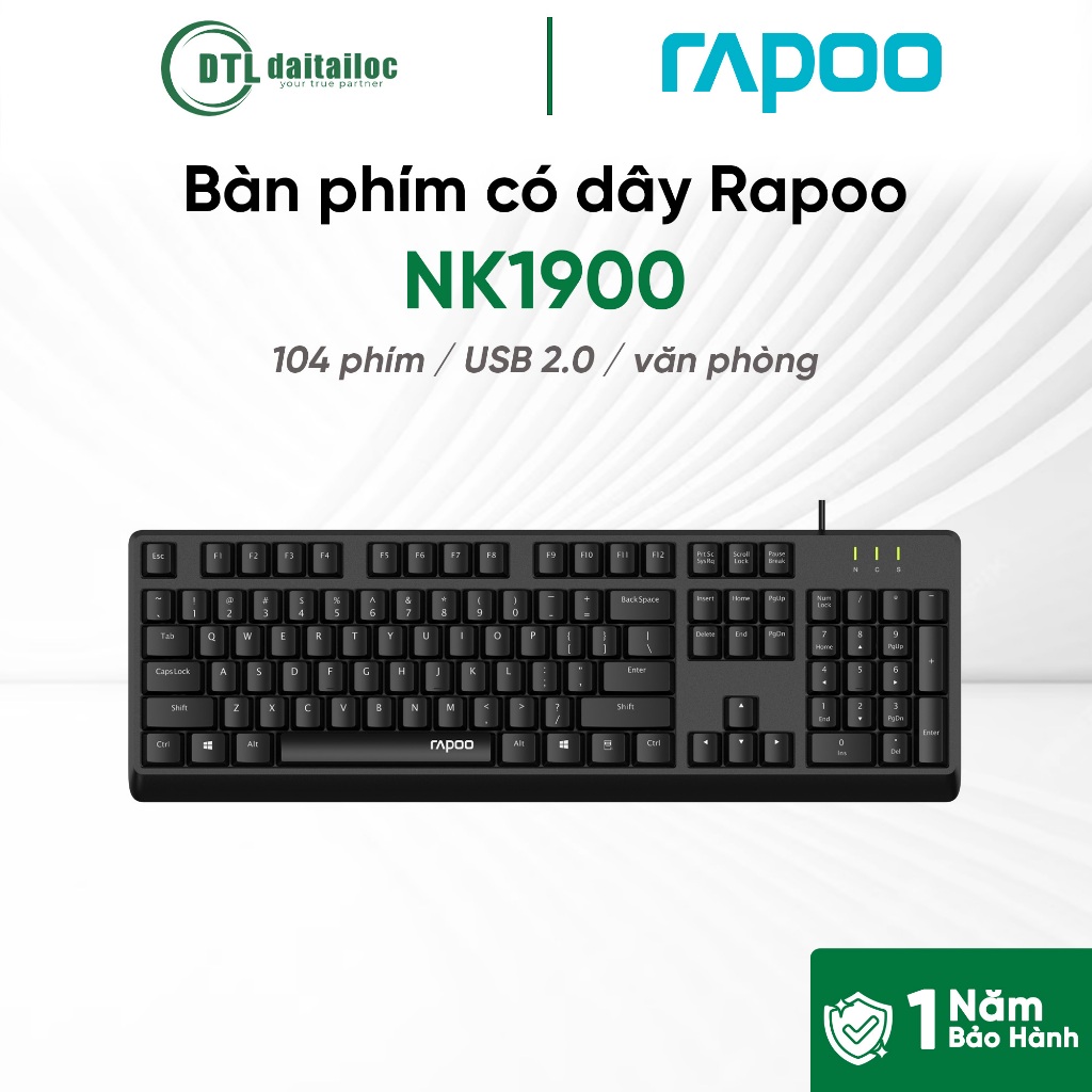 Bàn phím có dây Rapoo NK1900 | Chính hãng | Bảo hành 12 Tháng