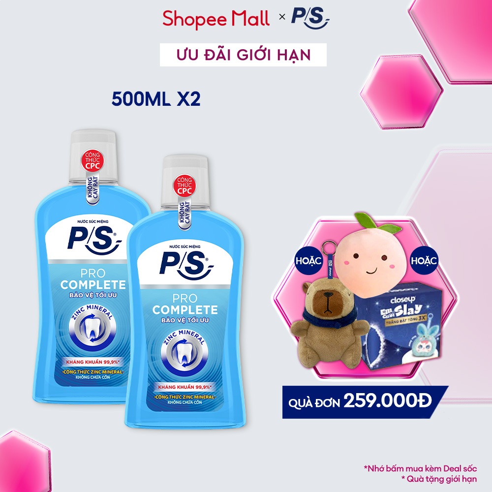 Nước súc miệng P/S kháng khuẩn 99.9% 500ml/chai