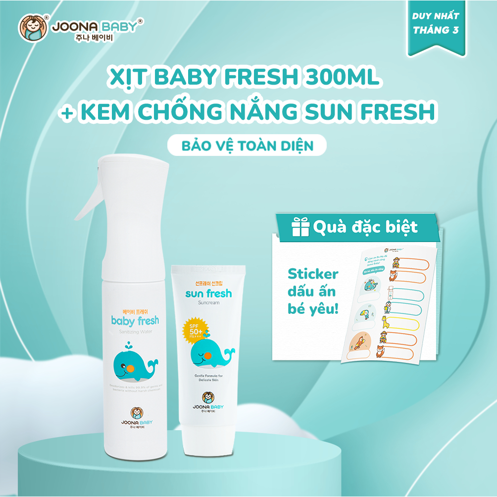 Combo xịt đa năng giúp khử khuẩn, khử mùi Baby Fresh 300ml và Kem chống nắng Sun Fresh 50ml - Joona 