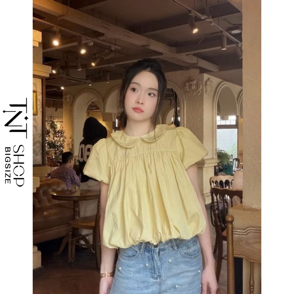 ÁO BABYDOLL BIGSIZE CỔ SEN DÁNG BÍ TAY BỒNG  [TNT SHOP BIGSIZE 60KG 90KG]