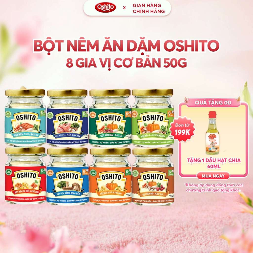 Bột Nêm Ăn Dặm Cho Bé Từ 6 Tháng OSHITO – Gia Vị Ăn Dặm Vị Rau Củ, Nấm, Rong Biển, Thịt, Phô Mai–50g