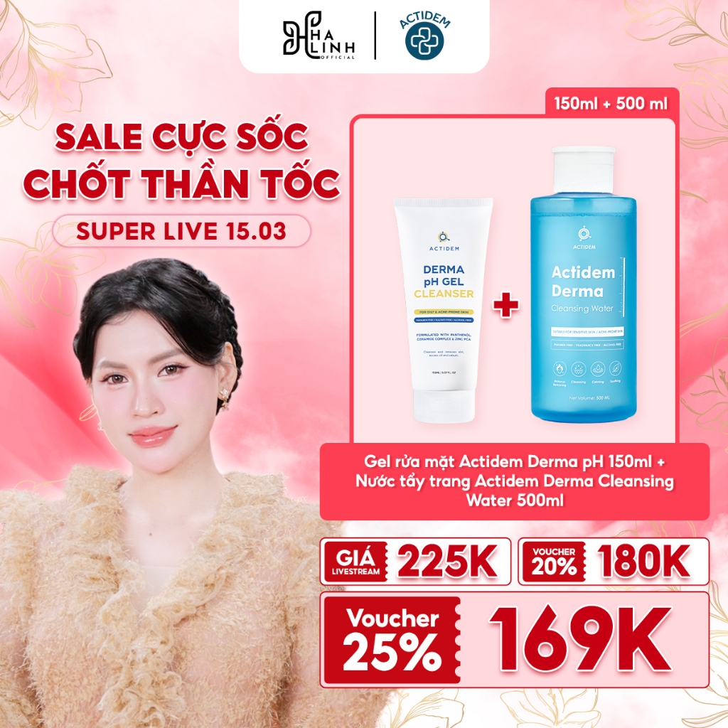 [VHL x Actidem] Gel rửa mặt Actidem Derma pH Gel 150ml + Nước tẩy trang Actidem Derma Cleansing Wate