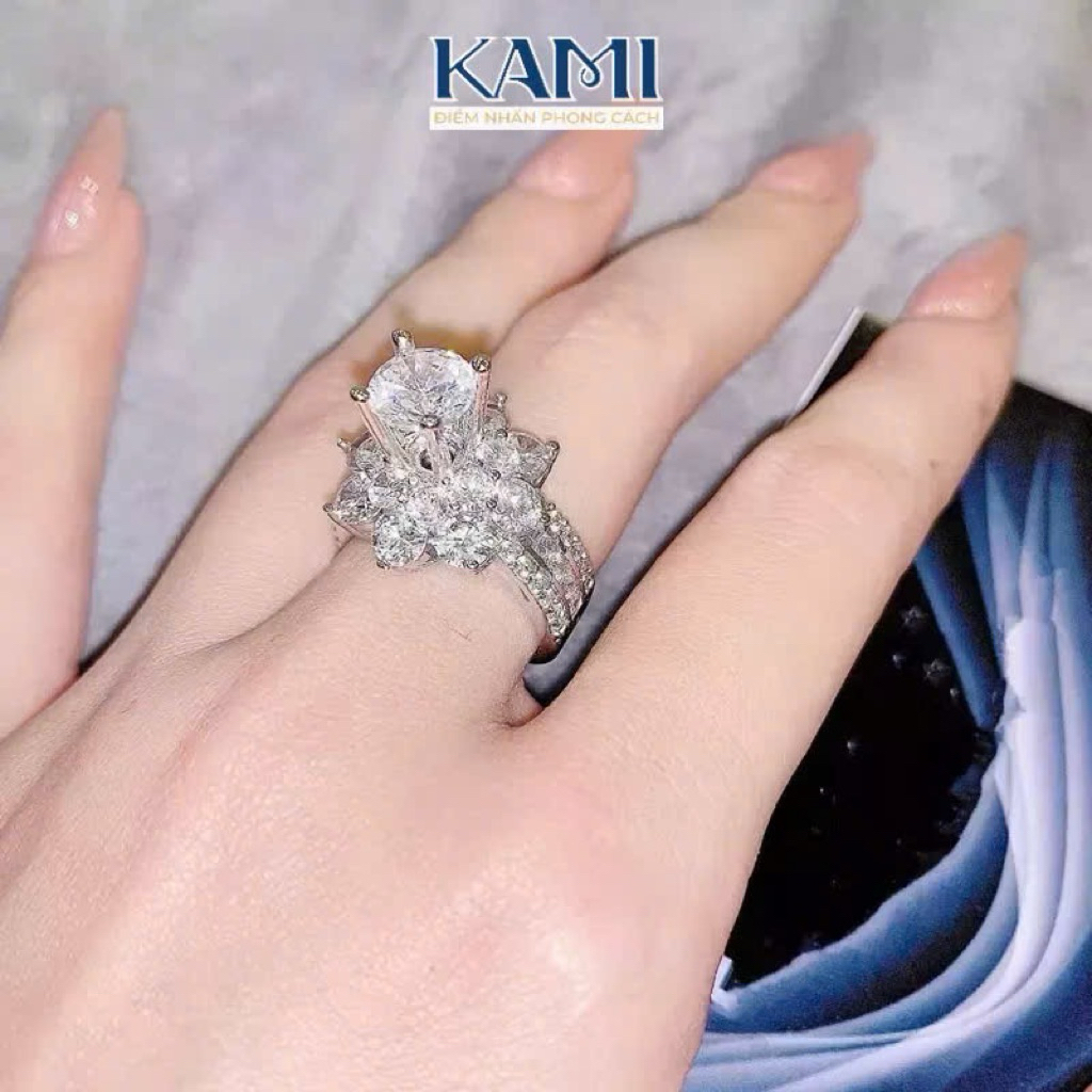 𝗡𝗵𝗮̂̃𝗻 đính hột đá cao cz nhân tạo siêu sáng mạ bạch kim bền màu Kami trang sức sỉ