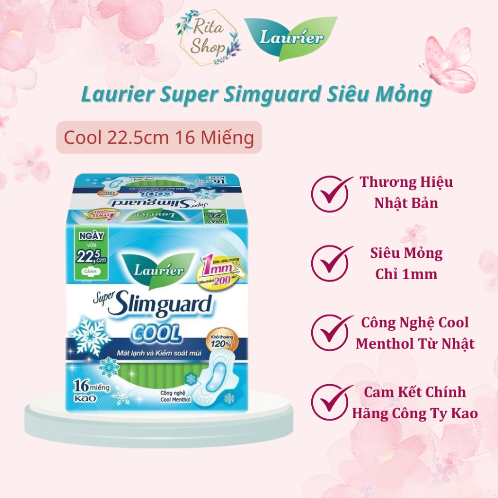 Băng Vệ Sinh Laurier Super SlimGuard Cool Mát Lạnh Siêu Mỏng 1mm 22.5cm 16 Miếng