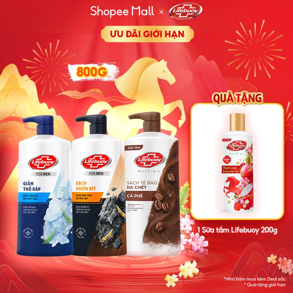 Sữa Tắm Lifebuoy 800gr Detox Và Sạch Sâu Khỏi Bụi Mịn Pm2.5 Detox 100% Từ Thiên Nhiên Diệt Khuẩn