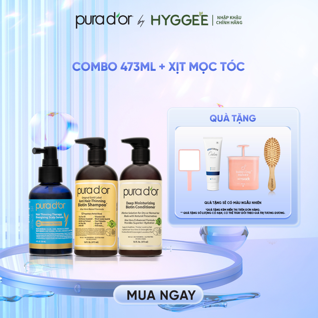 Bộ 3 Organic Hair Care Pura D'or - Ngăn Rụng, Kích Mọc Tóc, Nuôi Dưỡng Tóc Khỏe