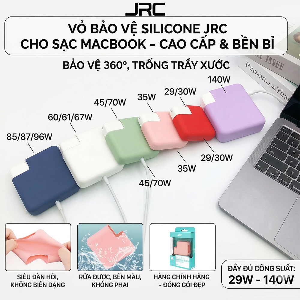 Ốp bảo vệ sạc Macbook Silicon JRC, Case, Bọc sạc macbook chống trầy siêu mỏng cho Apple Mac Air Pro 