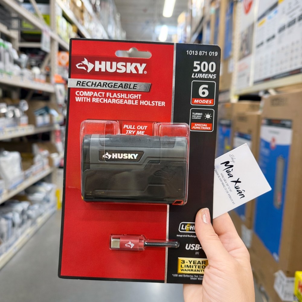 [HÀNG MỸ] Đèn pin Husky 500-Lumen Compact Rechargeable Flashlight with Holster Base