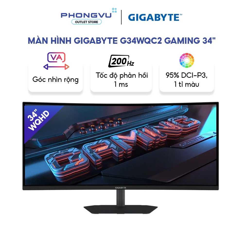 Màn hình Gigabyte G34WQC2 Gaming 34 inch - WQHD (2K) - VA - Cong - 200Hz - 1ms - Bảo hành 36 tháng