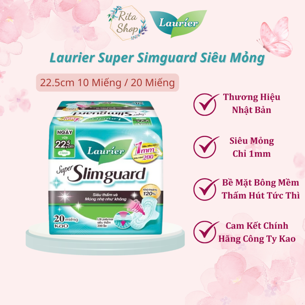 [Xử lý bởi Shopee] Băng Vệ Sinh Laurier Super Slimguard Siêu Mỏng 1mm Có Cánh 22.5cm
