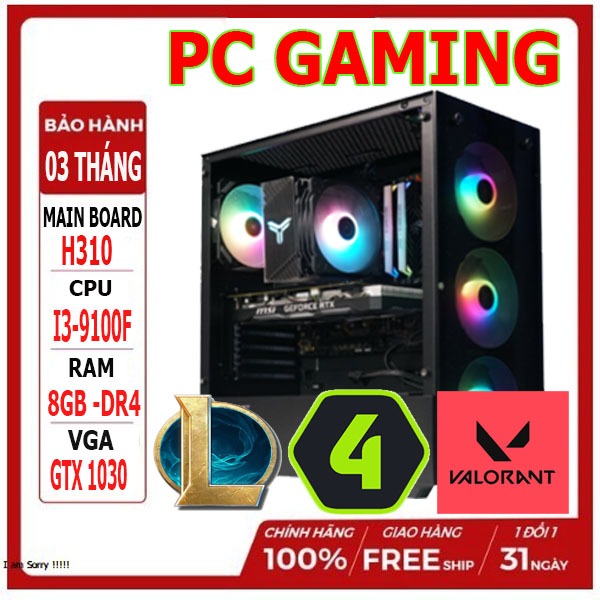 MÁY TÍNH PC GAMING CORE I3-9100F CHƠI LMHT FO4 PUBG GTA V....