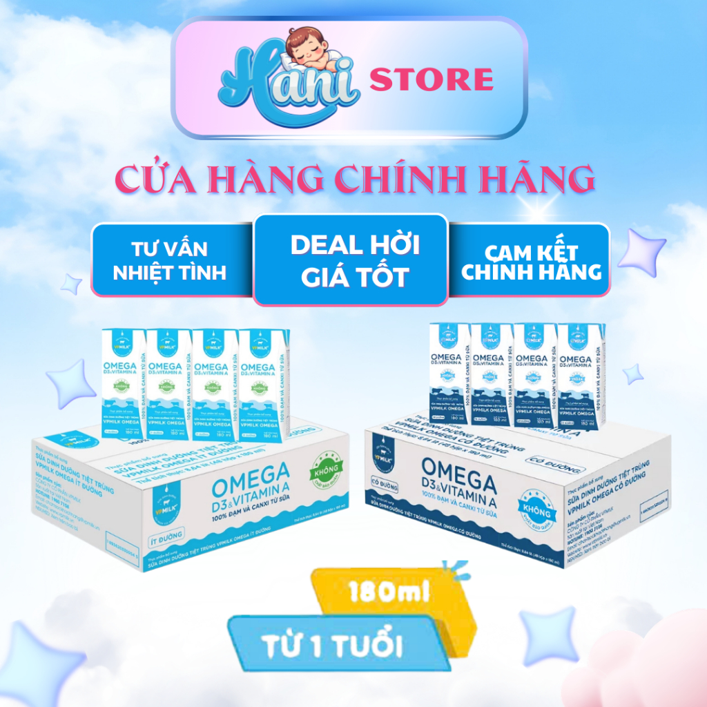 Thùng 48 hộp sữa dinh dưỡng tiệt trùng VPMilk Omega 180ml