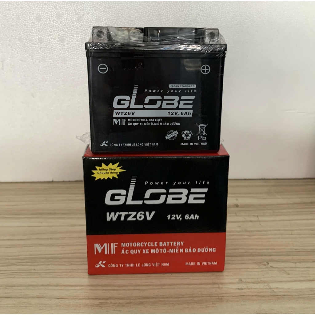Bình ắcquy GLOBE WTZ6V 12V - 6Ah dùng cho SH 125/150, AB 125/150, SH Mode, Vario 125/150, PCX