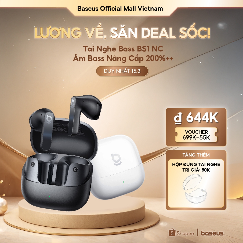 Tai Nghe Baseus Bass BS1 NC Chủ Động Khử Tiếng Ồn ANC Bluetooth 6.0 Âm Thanh Hi-Res Chuẩn LDAC | BigBuy360 - bigbuy360.vn
