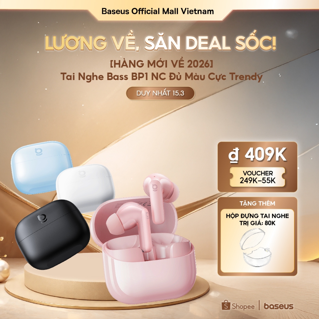 [MỚI VỀ - MÀU TRENDY] Tai Nghe Không Dây Baseus BP1 NC Chống Ồn Thông Minh,Chống Nước,Pin 41h,Chill Trọn Mọi Khoảnh Khắc