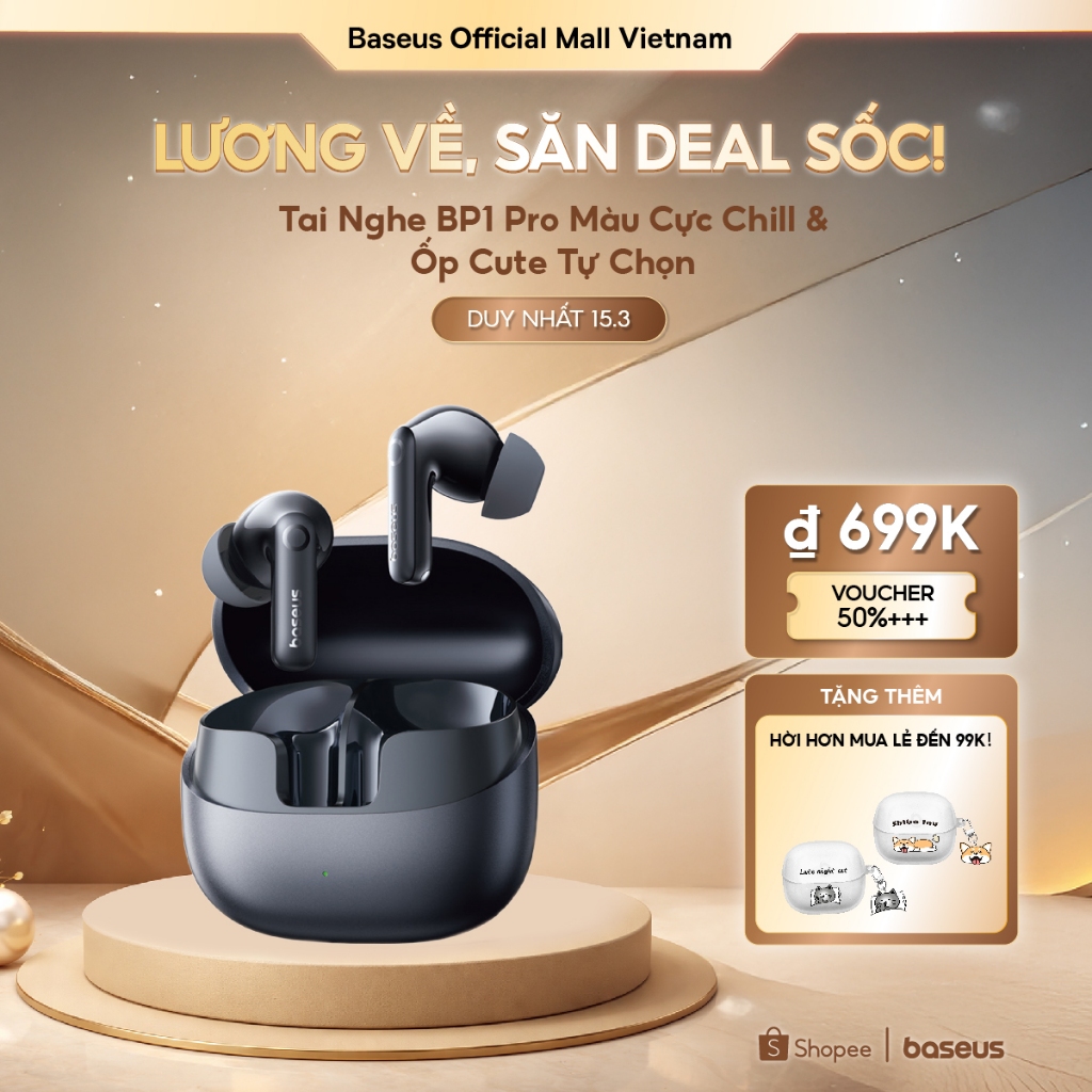 Tai Nghe Bluetooth Baseus BP1 Pro ANC -50dB Bass Tốt 55 Giờ Phát Nhạc Chống nước IPX55 Hi-Res