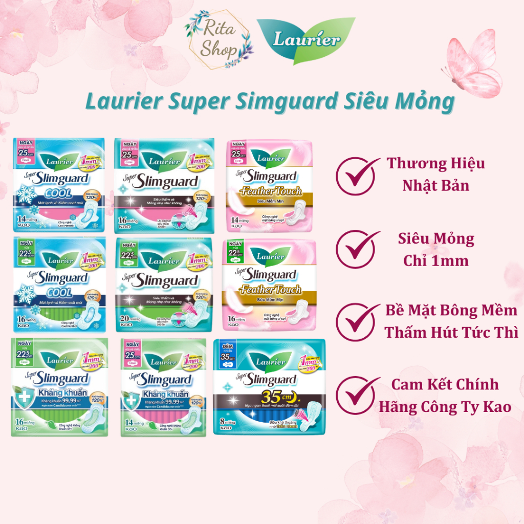 Băng Vệ Sinh Ban Ngày Laurier Super Slimguard Siêu Mỏng 1mm - Bảo Vệ Kháng Khuẩn