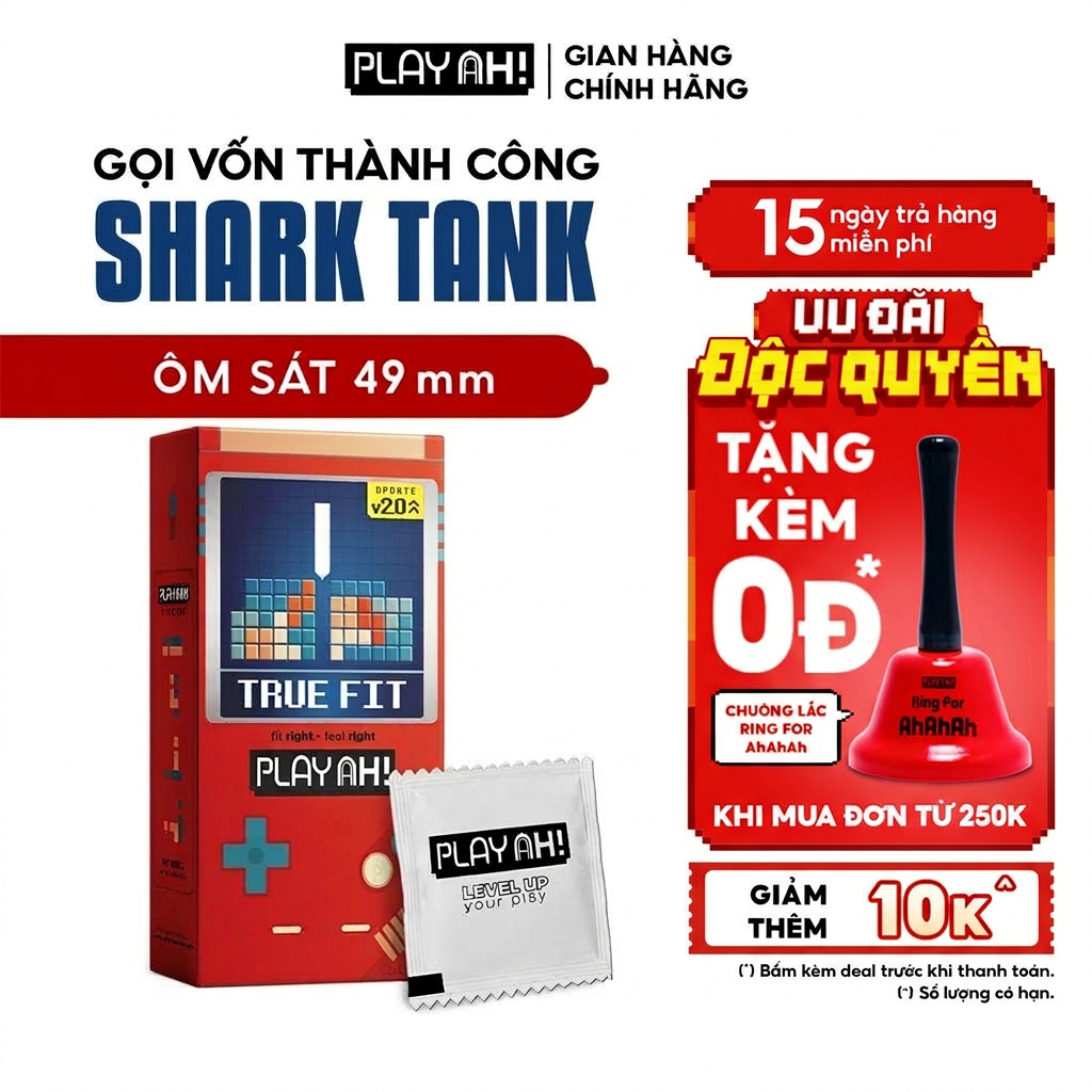 Bao Cao Su PlayAh True Fit Ôm Sát Hộp 10 size 49mm size nhỏ, chống tuột bao