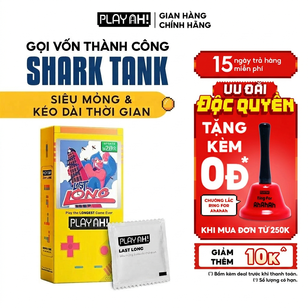 Bao Cao Su PlayAh Last Long Siêu Mỏng Kéo Dài Quan Hệ Thời Gian Hộp 3/Hộp 10 size 52mm