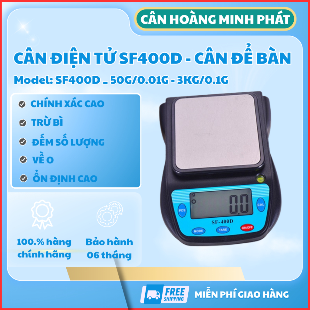 Cân điện tử tiểu li nhà bếp SF400D chính xác 0.01g, 0.1g đến 500G, 3KG (cân điện tử để bàn 2 số lẻ)
