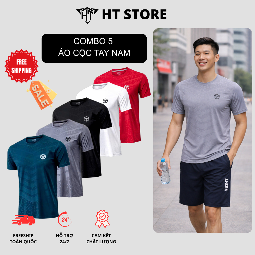 COMBO 5 Áo Thun Thể Thao Nam cộc tay,cổ tròn dập vân chìm,chất liệu thun lạnh…