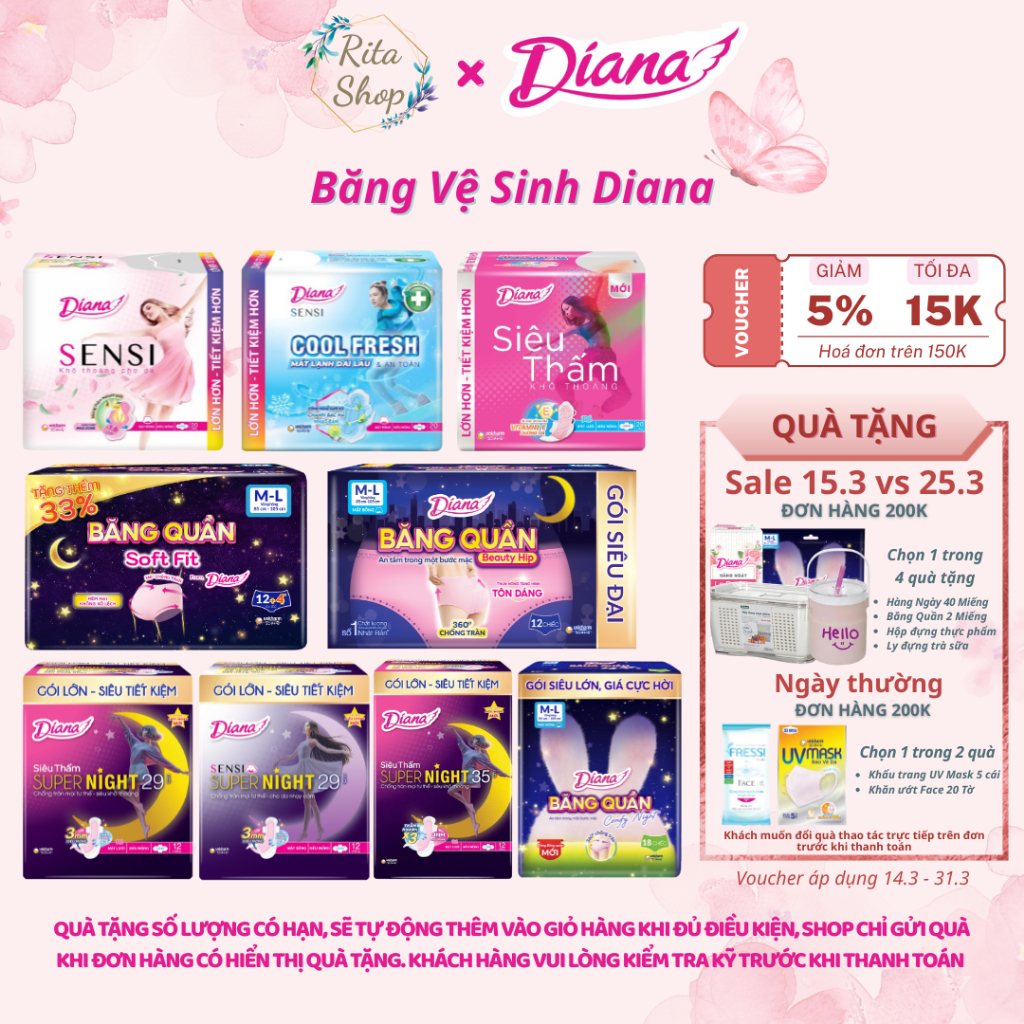 [Chính Hãng Diana Unicharm] Băng Vệ Sinh Diana Ban Ngày, Ban Đêm, Dạng Quần