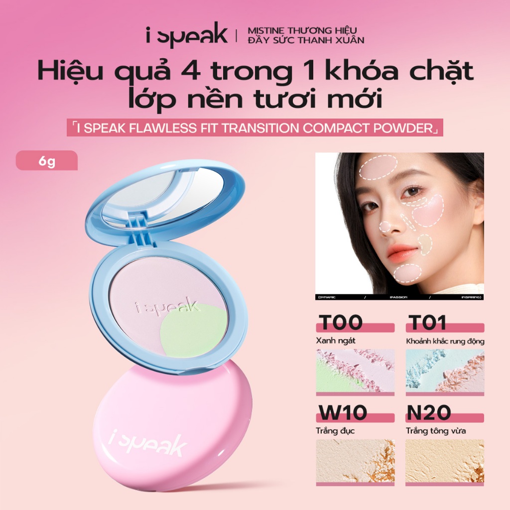 Phấn nén kiềm dầu, mỏng nhẹ, làm đều màu da ISPEAK POWDER 6g
