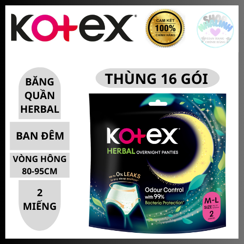 [16 gói]Băng quần ban đêm Kotex Herbal size M-L (2 miếng/gói)