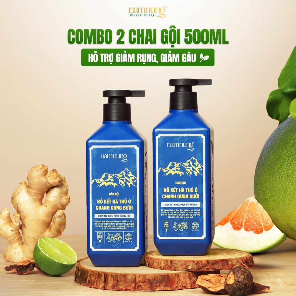 Combo 2 Chai Dầu Gội Thảo Dược NAMNUNG Giảm Gàu Giảm Rụng Tóc Chiết Xuất Thảo Dược 500ml
