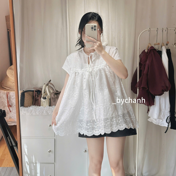 𝐛𝐲𝐂𝐡𝐚𝐧𝐡 - Set Áo Xô Ren Chân Váy