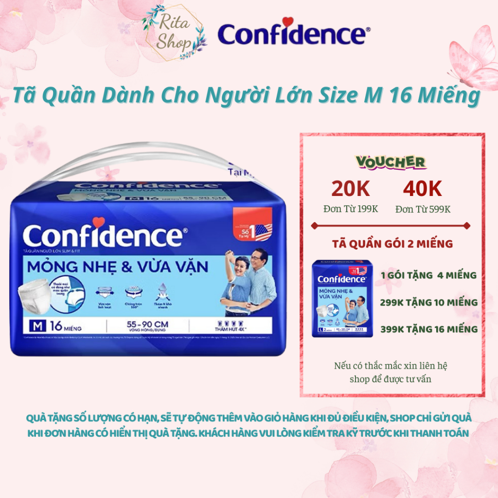 Tã / Bỉm Quần Người Già Confidence Slim & Fit Size M 16 Miếng - Chống Tràn 360 Độ, Thấm Hút Lên Đến 4h