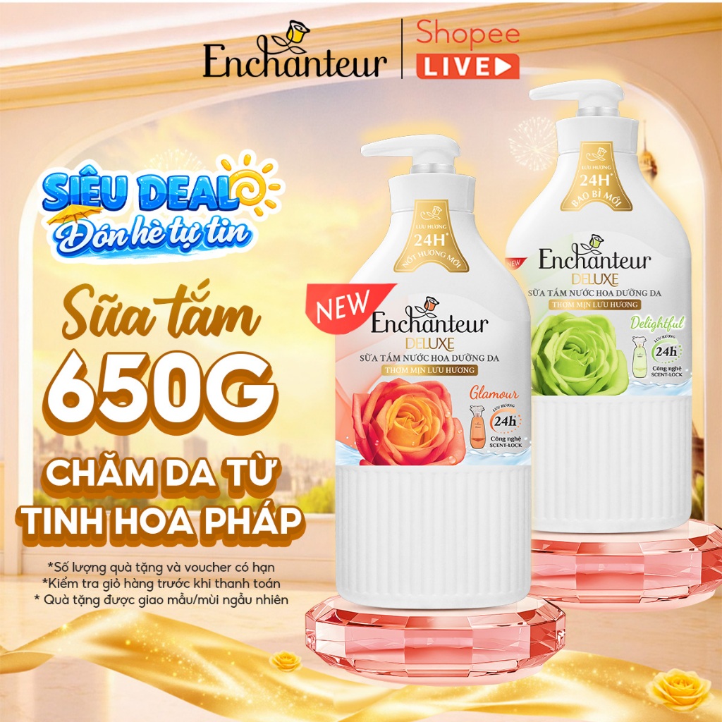 [Tặng quà ngẫu nhiên] Sữa tắm nước hoa dưỡng da / Dầu gội dưỡng tóc Enchanteur thơm mịn 650g - Live 