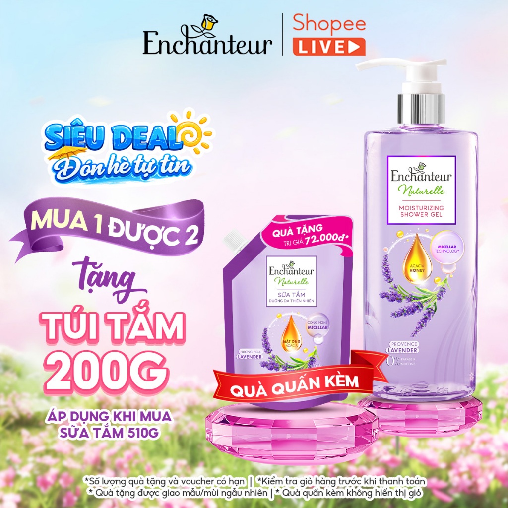 Enchanteur Naturelle - Dưỡng da thiên nhiên : Sữa tắm hương hoa 510g / Tẩy tế bào chết da 250g - LIVE