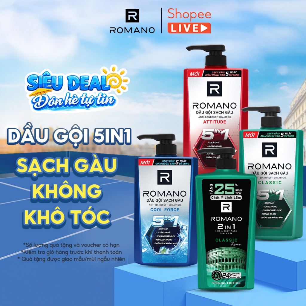 Dầu gội nam Romano sạch gàu / hương nước hoa / Gen Z 610g / 650g / 812g / 900g - LIVE