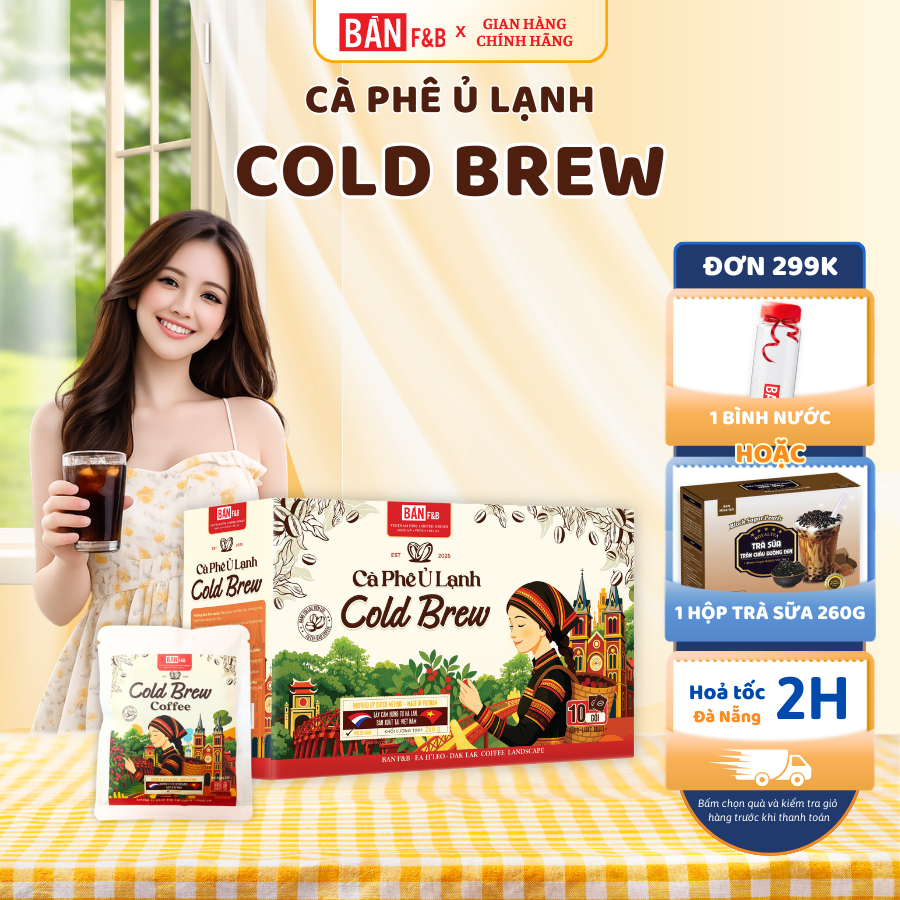 [MỚI] Cà phê Ủ lạnh Cold Brew Nguyên Chất, Cafe Túi Lọc Hạt Arabica 100% Tiện Lợi - Bản F&B